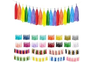 ODDODDY Rainbow Tassel Garland 30 Pcs, Tissue Paper Tassels Garland Banner for Party Birthday Wedding Decoration Baby Shower Table Decor