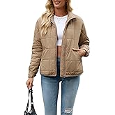 FIOPHY Women's Quilted Puffer Jacket Lightweight Zip Up Padded Coat Long Sleeve Y2K Casual Jacket Outwear with Pockets & Slit
