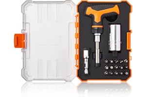 HIEEY Super Socket Tool, Universal Tools and Gadgets, Set of 20 with 1/4-to-3/4-inch Wrench Grip, T-Handle Ratchet Driver and 15 Screwdriver Bits - Cool Gadgets Gifts Idea for Men, Husband, Father, Mechanic