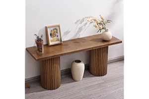 WINWY Fluted Wood Bench, 43" Farmhouse Solid Wood Bench Seat for Entryway, Dining Room, Indoors, Rounded Leg, Easy Assembly, Natural