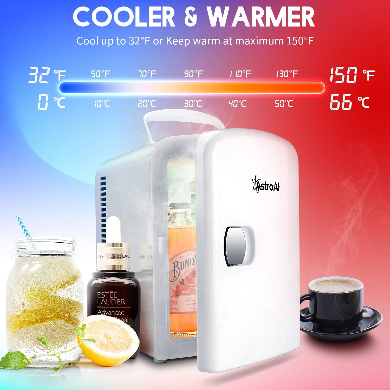 AstroAI Mini Fridge 4 Liter/6 Can AC/DC Portable Thermoelectric Cooler and Warmer for Skincare, Foods, Medications, Home and Travel, White: Automotive