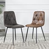 Artist Hand Set of 6 Dining Chairs Faux Suede Brown Metal Legs view 8