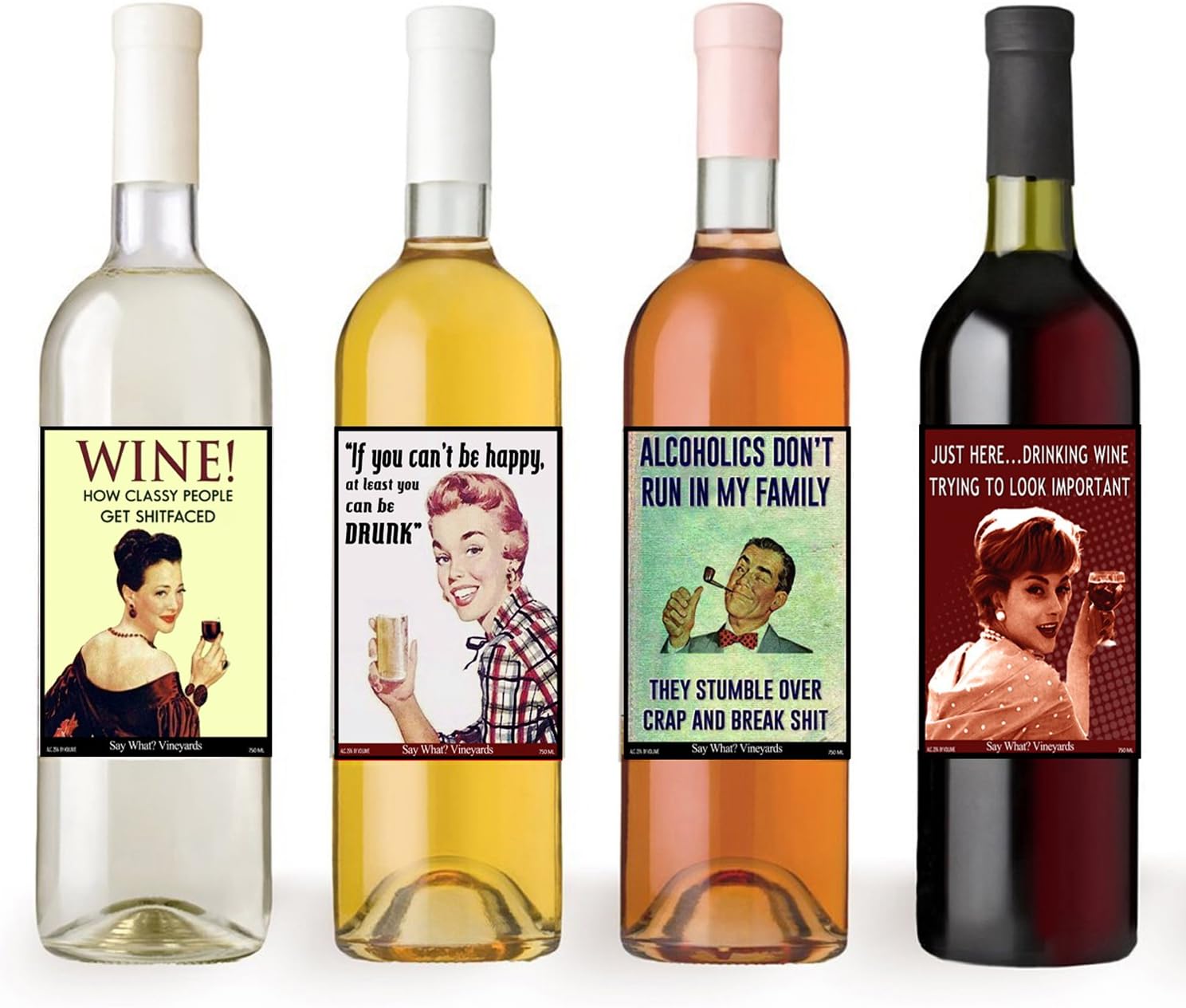 American Art Classics Funny Retro Vintage Themed Liquid Therapy Wine Bottle Labels - Set of 8 Wine Bottle Labels - 5 Inch X 4 Inch