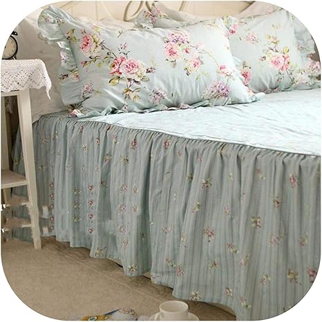 Amazon Co Jp トップ素朴なフル フラワーフリルベッドカバー綿100 の品質ベッドスカートベッドシーツ手作りベッドカバーツインベッドスカート クイーンサイズ ドビーストライプで 160x0cmベッド Home Kitchen