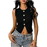 Floerns Women's Metal Button Down Sweater Vest Sleeveless Knitted Pullover Crop Tops