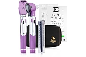 Zyrev Otoscope Ophthalmoscope Duplex Set - Multi-Function Otoscope/Opthalmoscope for Ear & Eye Examination - Includes Portable Tortoise Shell Case (Purple)