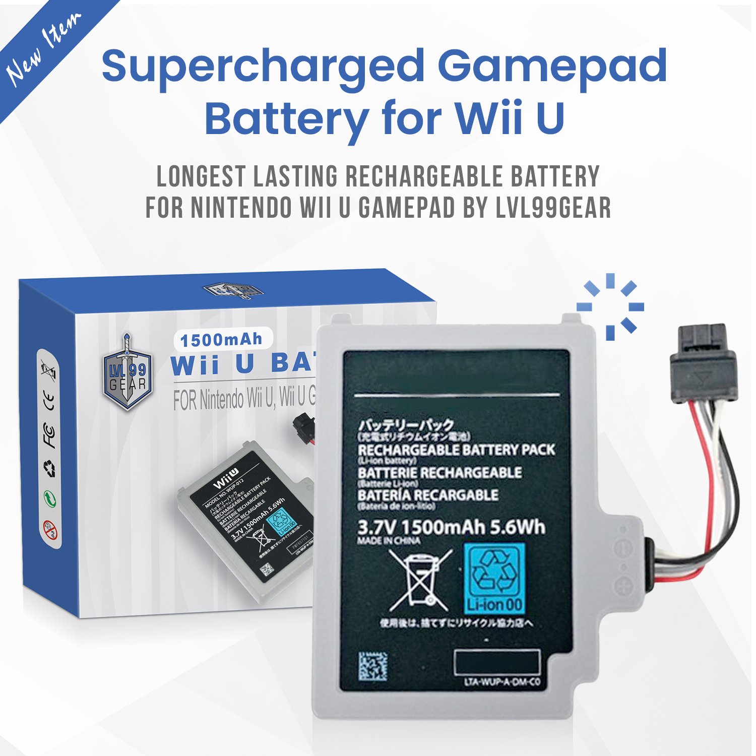 Supercharged Gamepad Battery for Wii U Longest Lasting Rechargeable