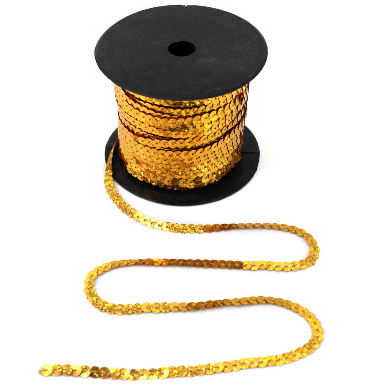LA HUATE Spangle Sequins Trim Flat Paillette Spool String 6mm Sequins 100 Yards Color Gold