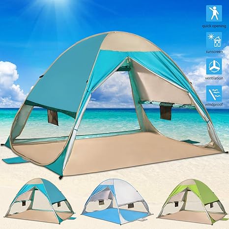 G4free Large Beach Tent Portable Sun Shelter Uv Protection Canopy Pop Up Shade Instant Outdoor Cabana Fit 3 Persons For Baby Family 2 Way Privacy