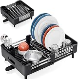 KINGRACK Extendable Dish Drainer Rack Stainless Steel Black