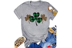 YMOSHOE St. Patrick's Day Shirt Women Funny Buffalo Plaid Leopard Shamrock Printed Clover T-Shirt Graphic Tee