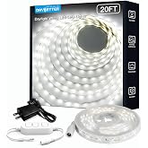 DAYBETTER White LED Strip Light, 20 ft Dimmable Bright Rope Lighting, 6500K 24V Strips, 360 LEDs 2835 Tape Lights for Bedroom, Kitchen, Mirror, Home Decoration(1 Roll)