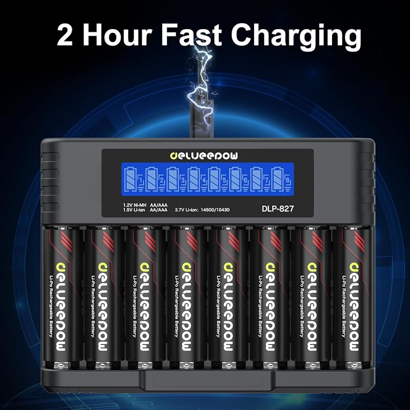 Pilhas AA recarregáveis 1,5V 3400mWh + carregador LCD, 8 unidades — foto 6 de 7