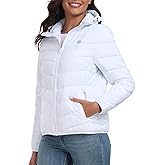 MoFiz Women's Hooded Puffer Jacket Lightweight Quilted Coat 4 Pockets Full Zip Winter Warm Outerwear