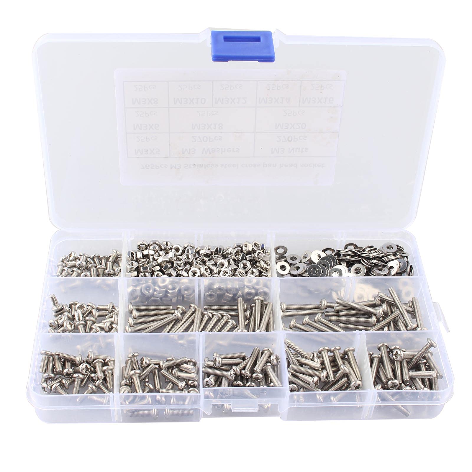 HALJIA 765PCS M3 Screw Assortment Kit Cross Pan Head Screws Set 304 Stainless Steel Bolts Nuts Flat Washers Machine Screws Kit Pan Head Machine Screws Bolts Nuts Lock Flat Washers with Storage Box