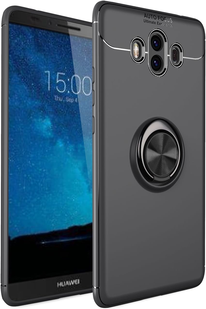 Cavor for Huawei Mate 10 Case, Invisible Metal Buckle with Magnetic Support Ring Bracket, 360 Degree Rotatable Ring Bracket, Shock and Scratch Resistant Slim Protector (Gun Color+Black)