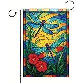Starlit Patio Spring Summer Dragonfly Stained Glass Garden Flag 12x18 Inch Double Sided Vertical Outdoor Yard Lawn Patio Garden Decoration for Spring Summer Home Decor