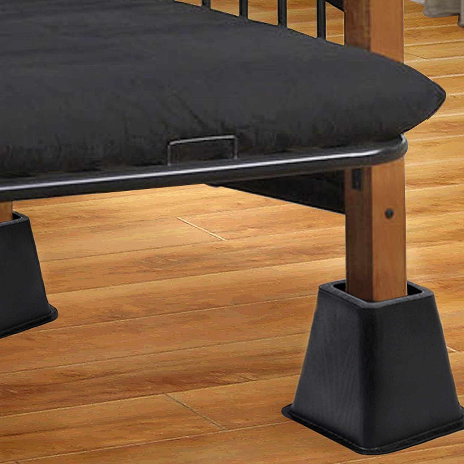 Smart Design Bed Riser Set of 4 - Durable Heavy Duty Resin Material - Adjustable Elevation in Height for Extra Furniture Storage Capacity - Home Organization (6.25 x 6 Inch) [Black]: Home & Kitchen
