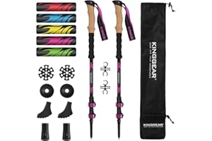 KINGGEAR TPC 100% Carbon Fiber Hiking Poles, Telescopic Retractable Nordic Trekking Poles, Ultra Lightweight Nordic Walking Stick, Metal Flip Locks, Cork and Extended EVA Handle