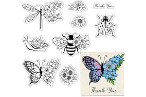 CRASPIRE Butterfly Clear Stamps for Card Making Decoration Scrapbooking Supplies, Bee Clear Stamps Animals Snail Ladybug Transparent Rubber Stamps Paper Card Photo Album Crafting Decor 6.3 x 4.3inch