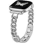 Witzon Slim Silver Watch Bands for Women Compatible with Apple Watch Band 42mm 44mm 45mm 46mm 49mm 41mm 40mm 38mm, Metal Strap Dressy Chain Link Bracelet for iWatch Series 11 10 SE 9 8 7 6 5 4 3 2 1