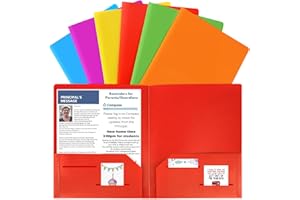 HABGP 6 Pack Plastic Folders with Pockets, Multiple Color Heavy Duty 2 Pocket Letter Size Folders Business Card Holder for School Office