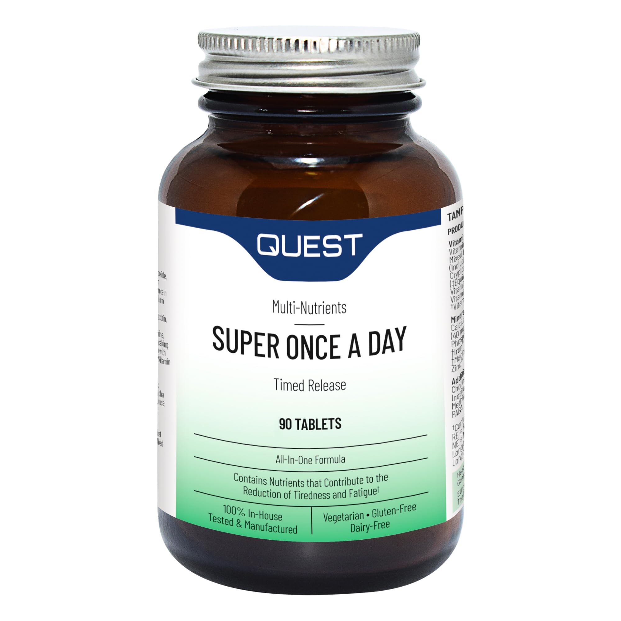 Quest Super Once A Day Multivitamin & Minerals 90x Tablets. 17 Vitamins & 12 Minerals with Vitamin A, B, C, D, Iron & Zinc for Men & Women. for Optimal Health, Reduces Fatigue & Immunity. (1 Pack)