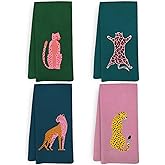 KFXHANGD Preppy Cheetah Kitchen Towels and Dishcloths Set of 4, Trendy Cheetah Bathroom Decor, Funky Leopard Dish Towels, Pink Leopard Decorative Hand Tea Towel for Bathroom Kitchen, 16x24 Inches