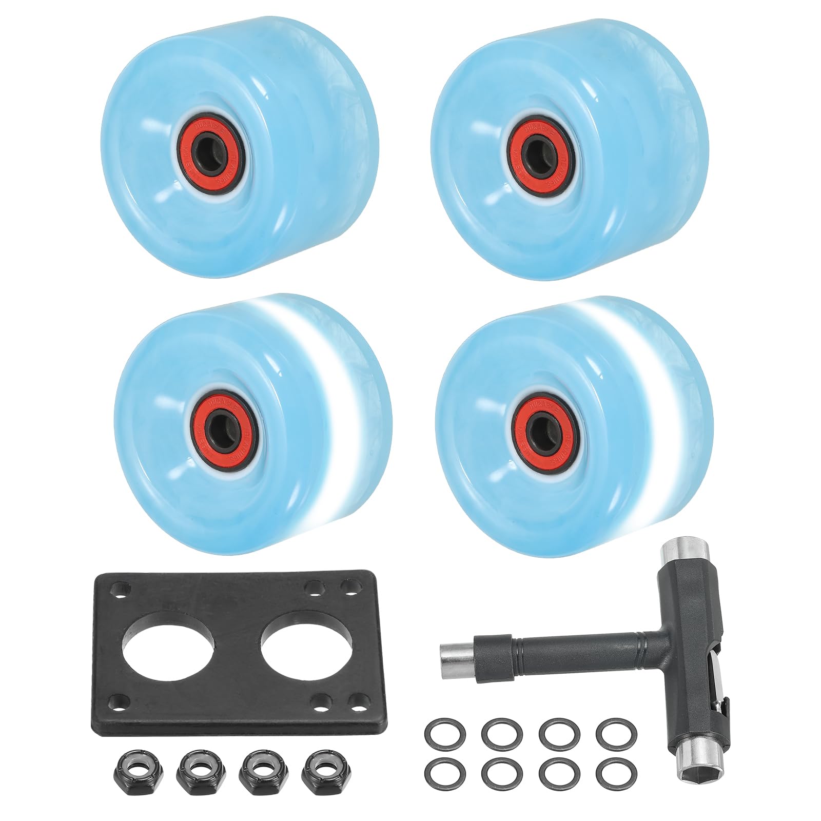 PATIKIL Roller Skate Wheels Set, 4 Pack 65mm 78A Light Up Skateboard Cruiser Wheels Set with Bearings Trucks Tool Kit for Outdoor Quad Skate, Blue