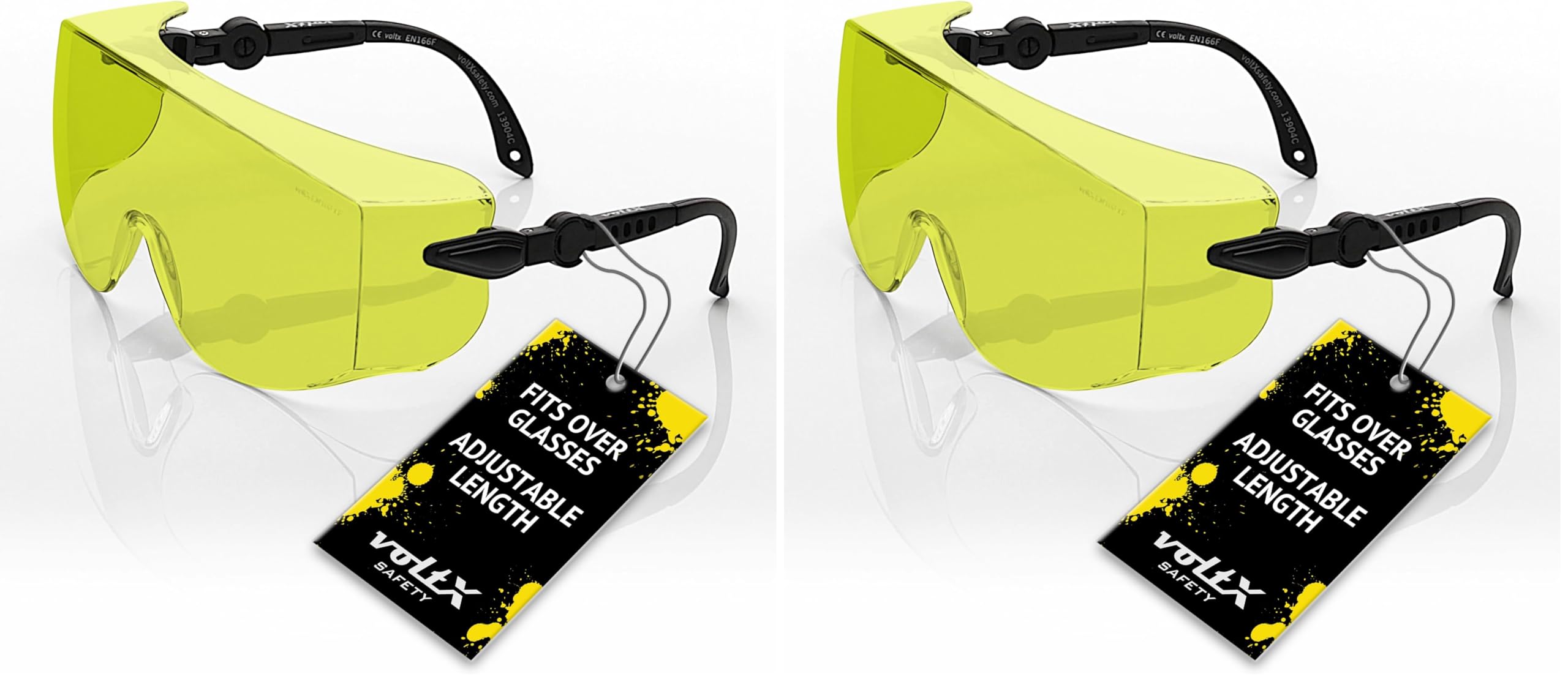 voltX 'OVERSPECS' Large Size, Industrial Safety Over Glasses - UKCA & CE EN166f certified (Yellow Lens) - individually adjustable temples, antifog, scratch resistant, UV400 protection