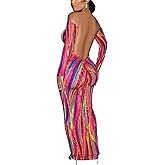 YUEWOO Womens Long Sleeve Off The Shoulder Maxi Dress Sexy Bodycon Midi Dresses Club Outfits