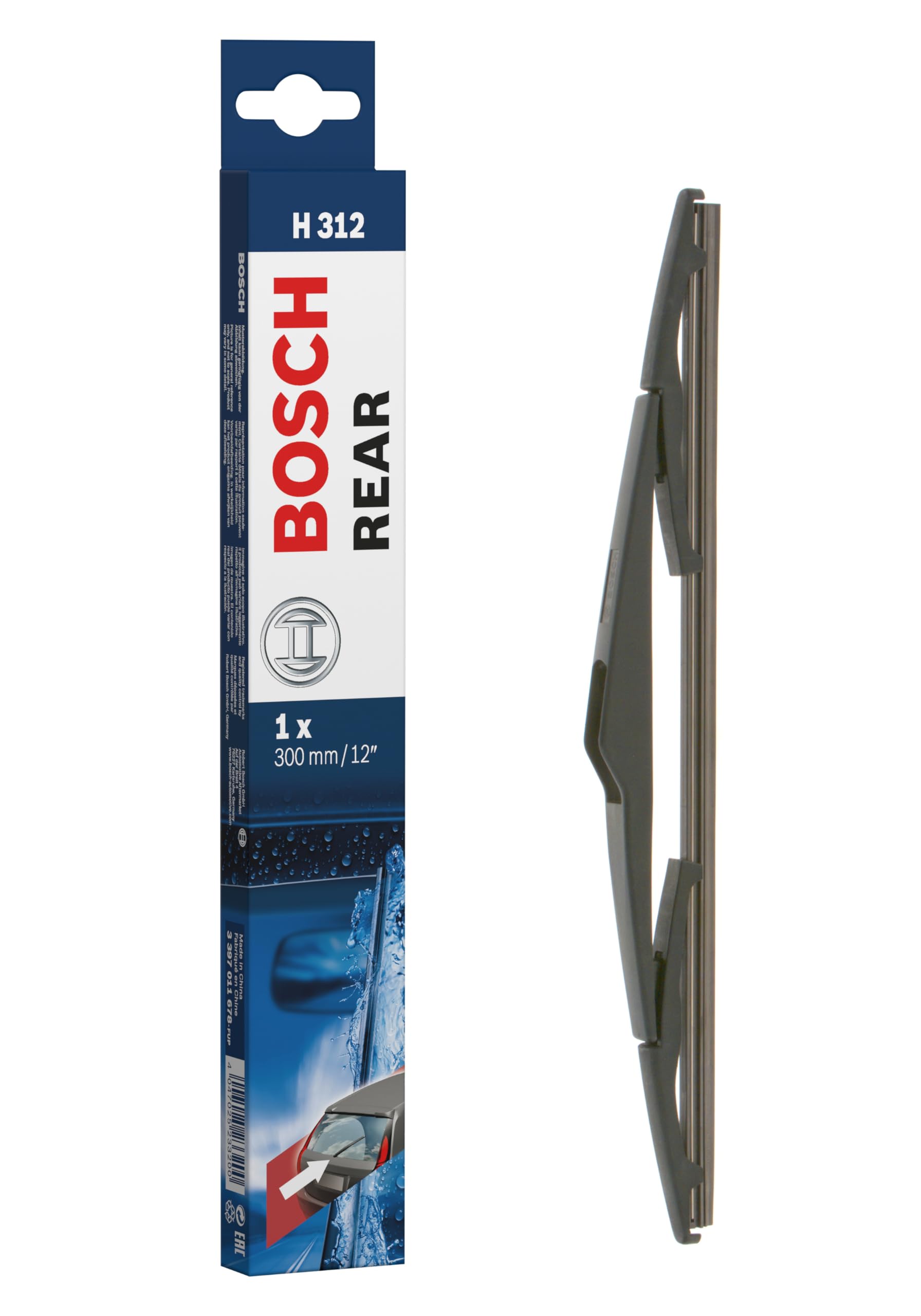 Bosch Rear Wiper H 312 - Excellent Cleaning Performance - Replacement Blade for Back Windscreen - 1 Blade, 300mm