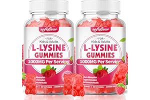 softbear L-Lysine Gummies for Adults & Kids, L Lysine 1000mg Chewable Lysine Supplement for Lips & Oral Health, Immune & Collagen Support, Vegan, Non GMO, Gluten-Free, Raspberry Flavor 120 Count