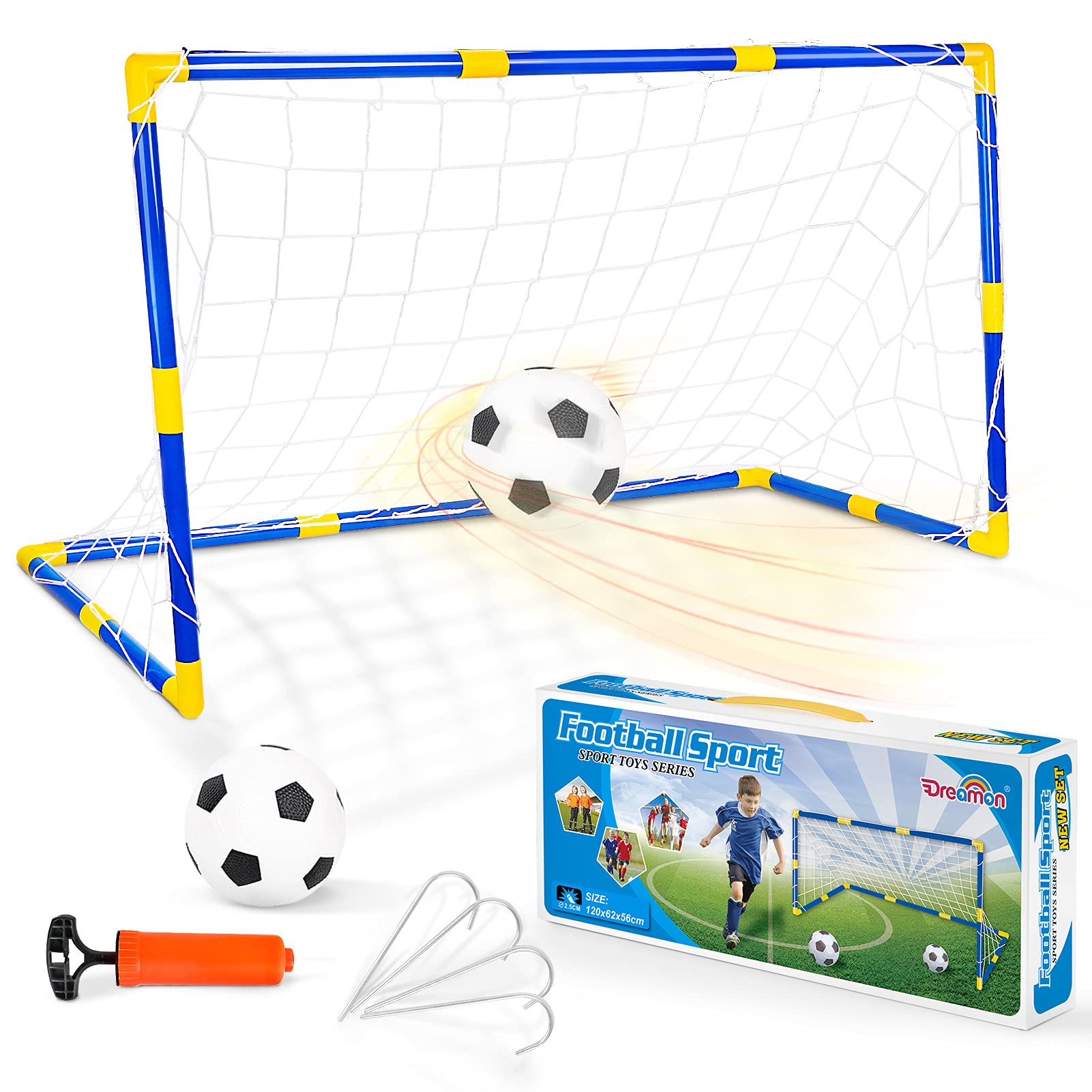 Dreamon Football Goal for Kids - Mini Training Practice Set with Ball Pump - Weather-Resistant, Portable, Compact Soccer Sport Game