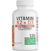 Bronson Vitamin K2 (MK7) with D3 Extra Strength Supplement Bone and Heart Health Non-GMO Formula 10,000 IU Vitamin D3 & 120 mcg Vitamin K2 MK-7 Easy to Swallow Vitamin D & K, 120 Capsules
