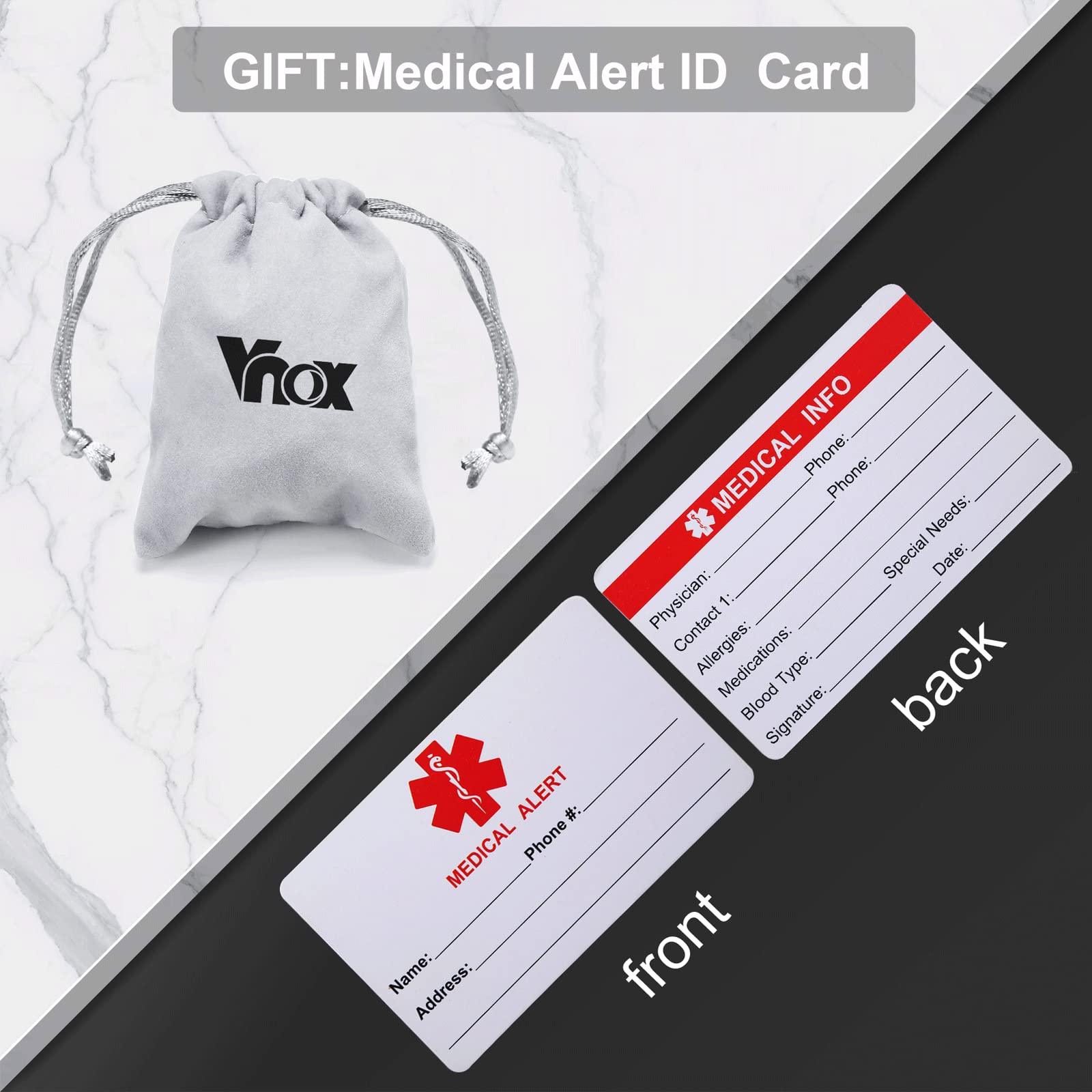 VNOX Medical Alert ID Bracelet - Mens Womens Stainless Steel ID Tag Medical Alert Emergency Bracelet,7.2/8/8.4 Inches