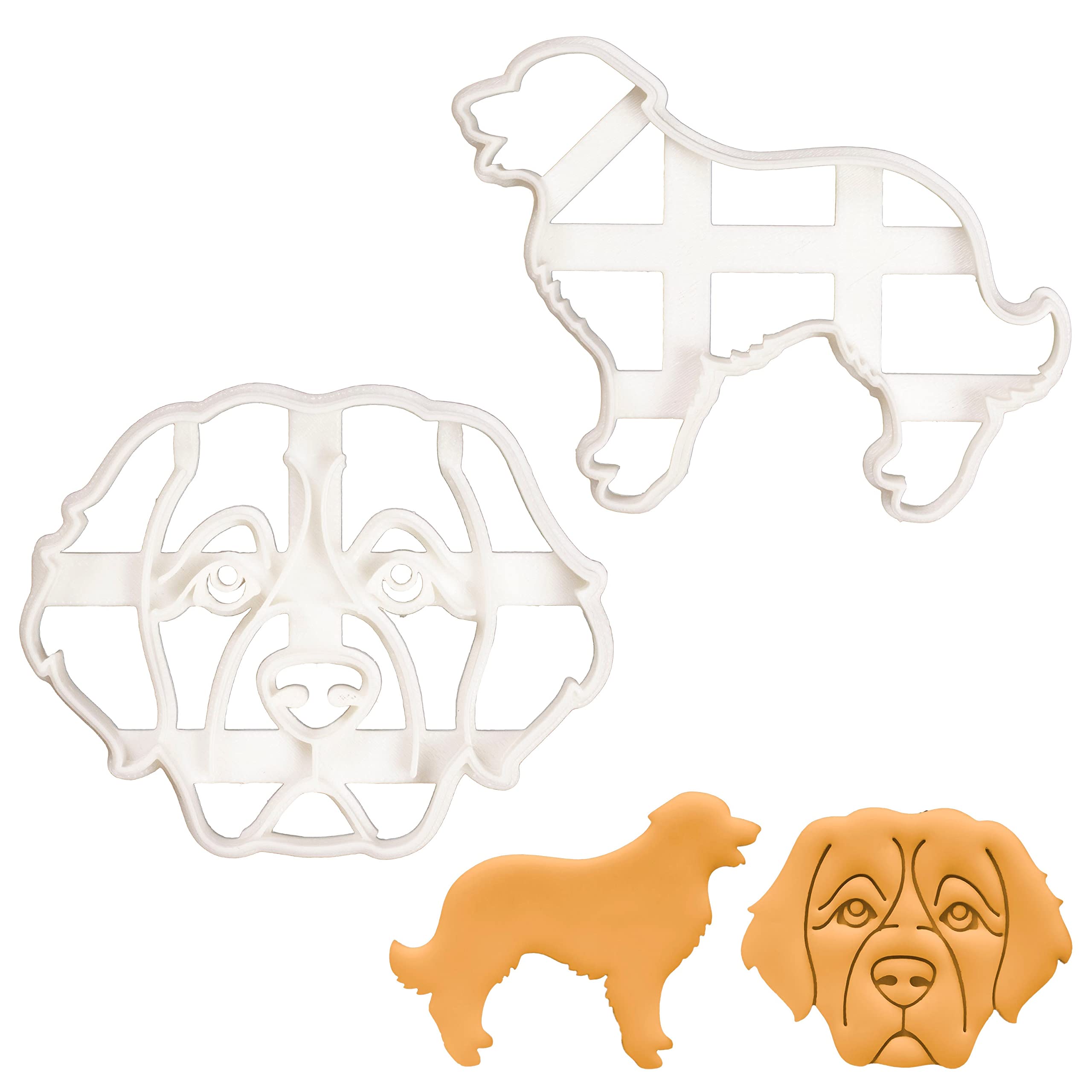BAKERLOGY Set of 2 Leonberger Cookie Cutters (Design: Face and Silhouette) - Detailed Biscuit Cutter Design for Baking and Crafts, Ideal on Fondant, Dough, Clay