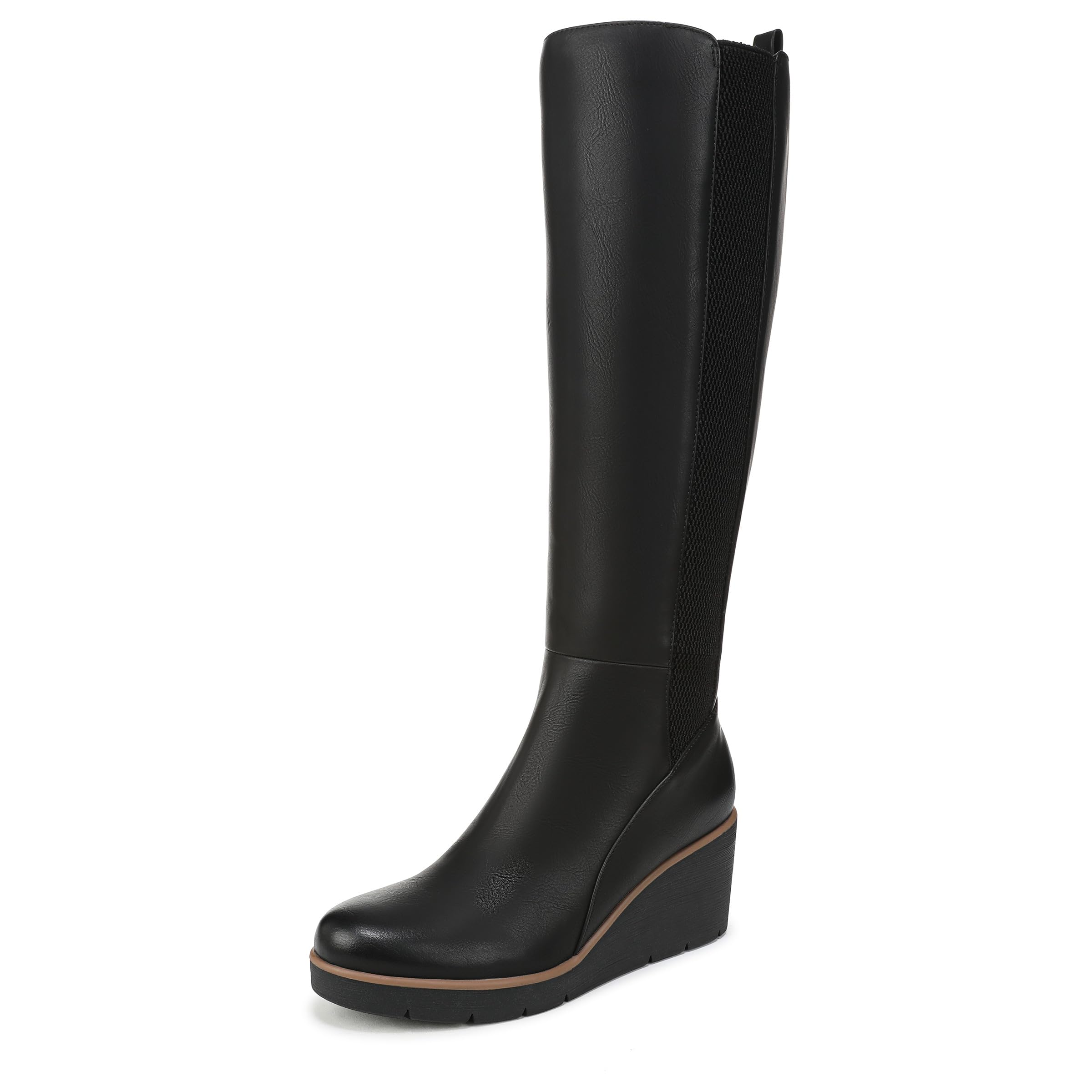 Naturalizer SOUL Womens Adrian Wedge Tall Boot Black Smooth 7.5 W