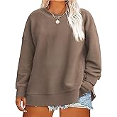 ROSRISS Plus-Size-Sweatshirts-for-Women Oversiezd Long Sleeve Shirts Dressy Crewneck Trendy Side Slit Zipper Pullover Tops