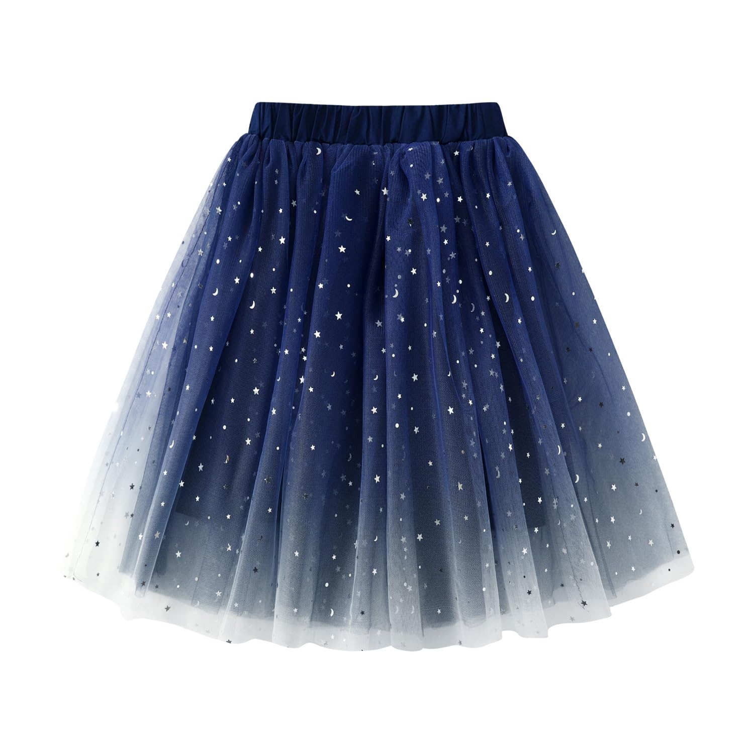Photo 1 of YILIANZHIJIA Girls' Gradient Sparkle Skirt with Stars & Moons, Midi Party Dress for Girls 5-15, Ombre Formal & Casual Outfits-Star-Blue-12Y