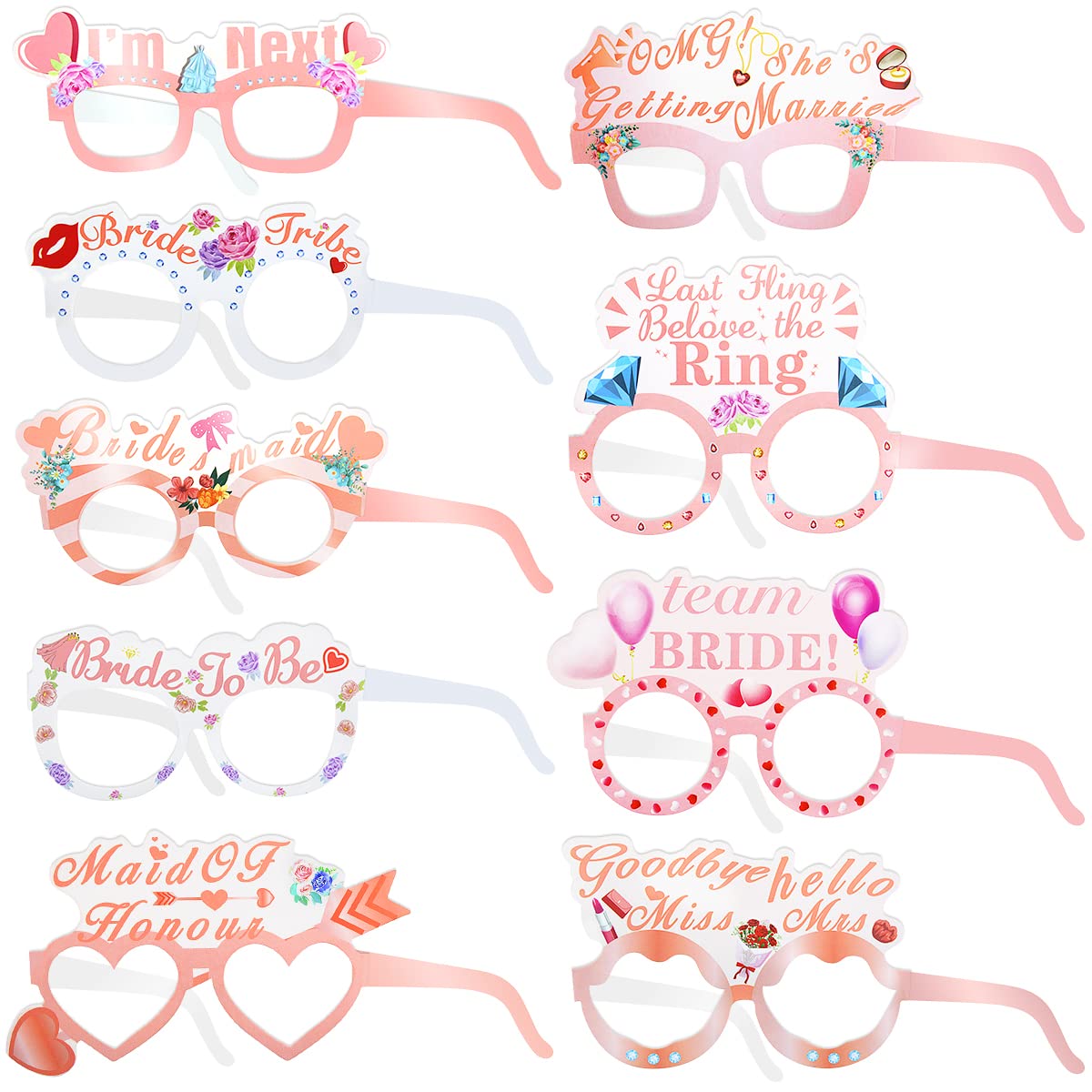 Leikedun 18 PCS Hen Party Glasses Rose Gold Team Bride Glasses Hen Party Accessories Hen Do Night Bridal Party Props Floral Bachelorette Party Glasses Decoration and Supplies