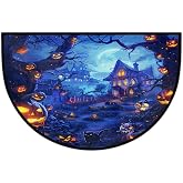 Halloween Half Round Door Mat Semi Moon Rug Fireplace Carpet Area Rugs | Festival Pumpkin Non Slip Absorbent Half Circle Mat Carpet for Indoor Outdoor Patio Kitchen Bathroom Entryway Home Decor