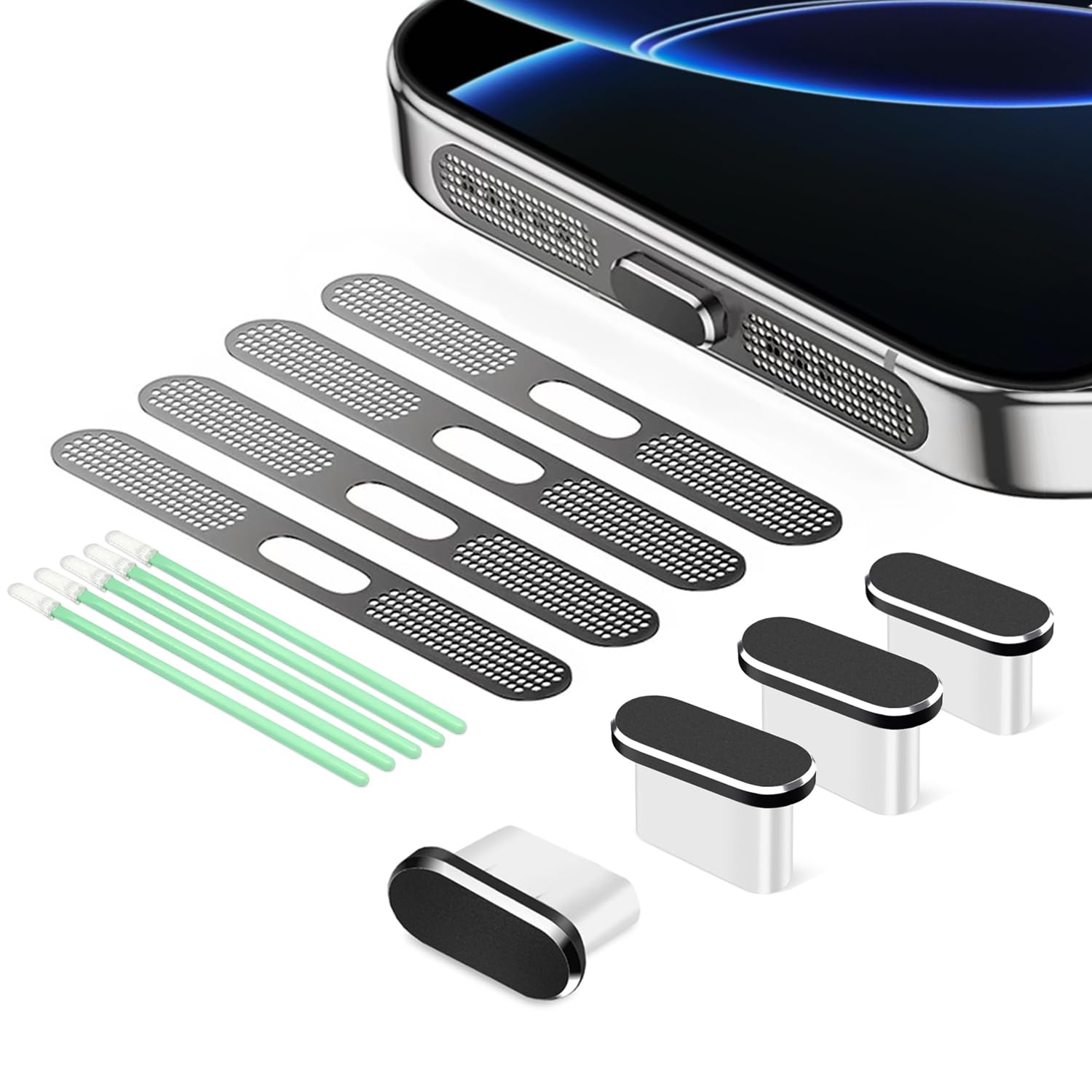 USB C Dust Plug, 4 Pack USB C Port Cover, Type C Charging Port Plug Cover with Speaker Dust Cover, Phone Accessories for iPhone 17, iPhone 15/16/16 Plus/16 Pro/16 Pro Max