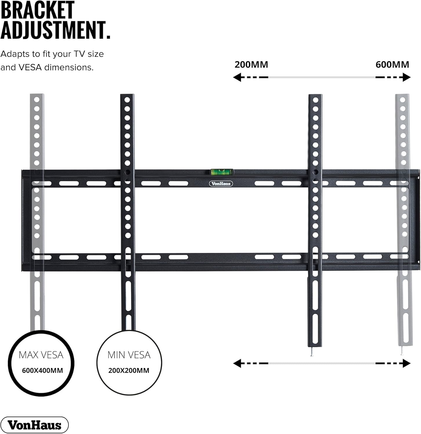 VonHaus TV Wall Bracket for 37-85" Screens, Ultra-Slim TV Bracket with Spirit Level, Flat to Wall Mount, 70kg Capacity - Image 5