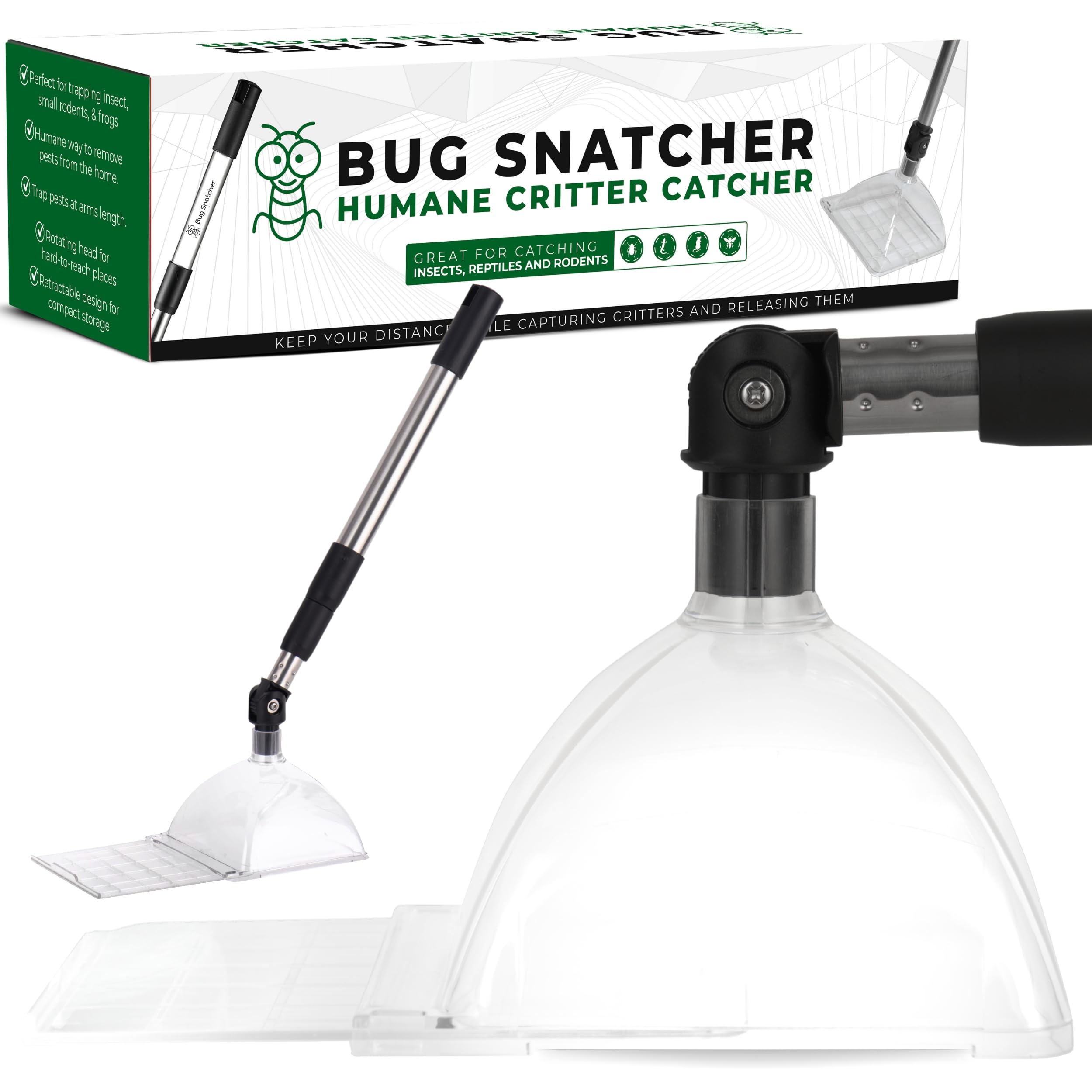 Photo 1 of Bug Catcher Container & Extendable Stainless Steel Stick | See-Through Insect Trap for Spiders, Ants, Lizards | Humane Bug Catcher for Home | Educational Tool for Kids & Adults