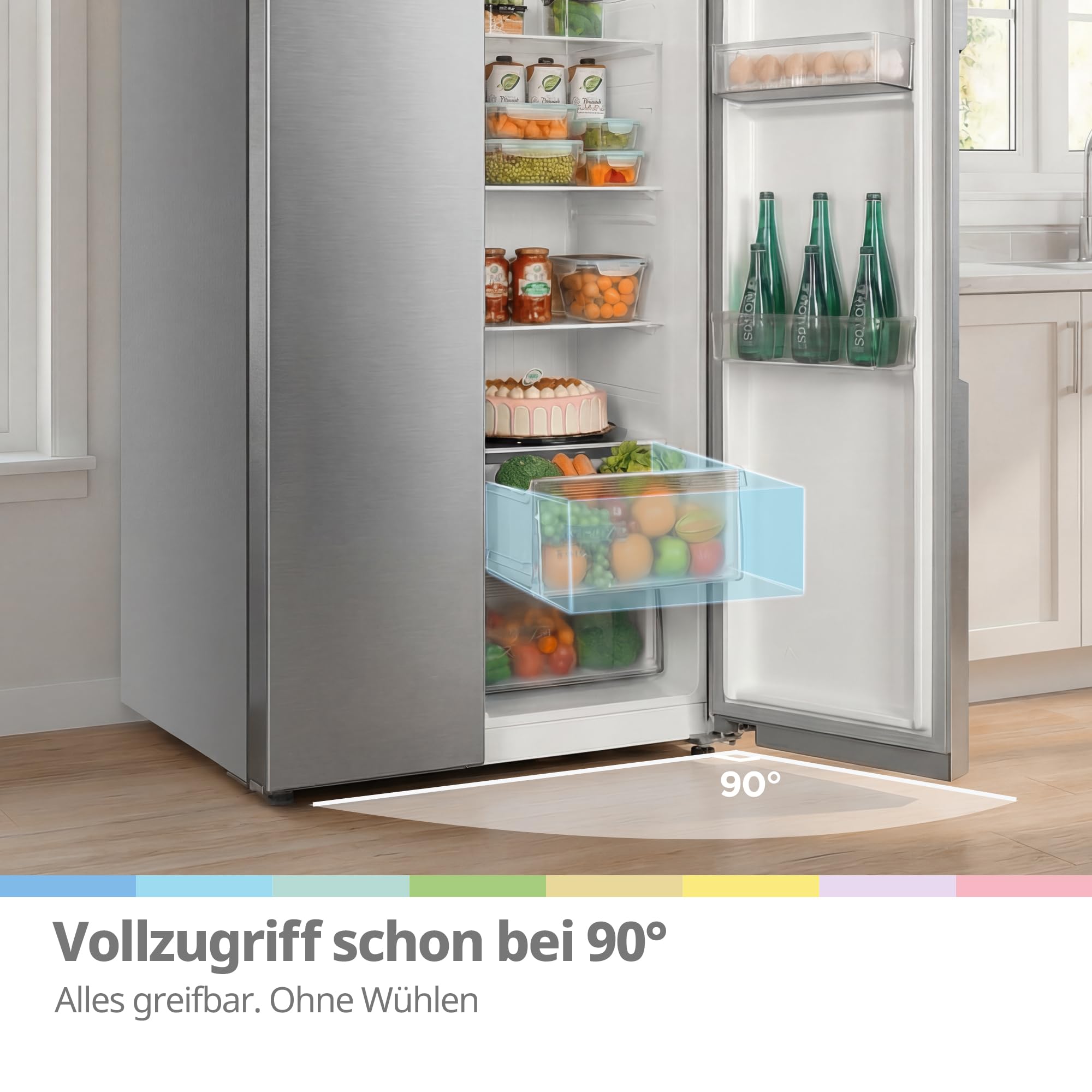 Comfee' Side-by-Side Kühl-Gefrierkombination 553 L | No Frost, 35 dB, Multi-Air-Flow | Platinum Fresh, Sensor & SuperCool | Titan-Grau, RCS536LS01EU(E) 7