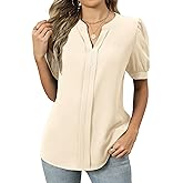 Kistore Women's Short Sleeve Tops Dressy Casual Business Work Blouses V Neck Chiffon Top Office Shirts