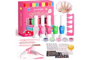 BUNNY BUBBLES Kids Nail Polish Kit for Girls Gifts- Nails Makeup Toy Set for Kids Birthday Thanksgiving Gift for 7 8 9 10 11 12 Year Old Girl's Party Cosmetic, Gel Nails Polish Manicure Girl Stuff
