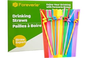 FOREVERIE 100 PCS Extra Long Flexible Plastic Straws Bendy, Stretchable Colorful Bendy Straws Fancy for Party Supplies, Full 