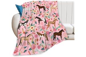 LUNEPON Horse Blanket Gifts for Girls Women Cute Horses Flowers Flannel Fleece Throw Blanket Soft Warm Fuzzy Pink Blanket for Horse Lovers Decor Bed Couch Living Room for Kids 50"x40"